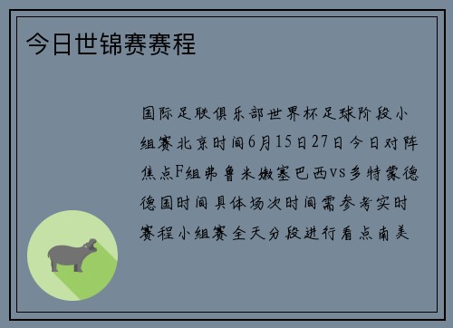 今日世锦赛赛程
